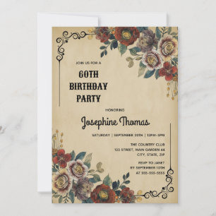 Vintage Ornament Floral Birthday Invitation