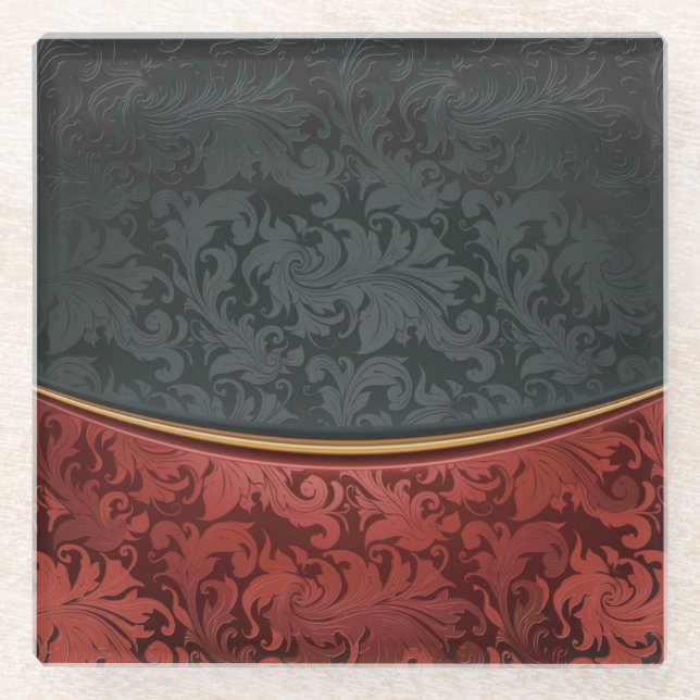 Vintage ornament red and black glass coaster (Front)