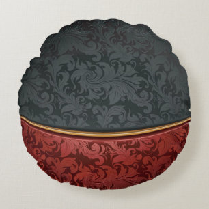 Vintage ornament red and black round pillow