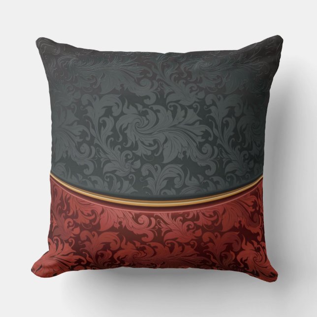 Vintage ornament red and black throw pillow (Front)