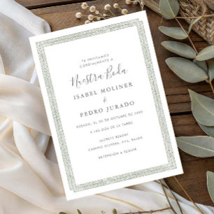 Vintage Ornament Sage Green Nuestra Boda Wedding Invitation