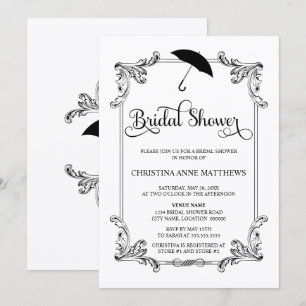 Vintage Ornament Umbrella Script Bridal Shower Invitation