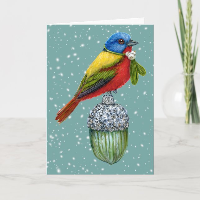 Vintage ornament with painted bunting holiday card (Front)