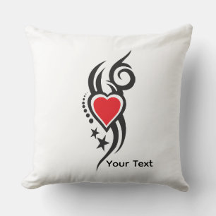 Vintage Ornamental Heart with Floral Tattoo Art Throw Pillow