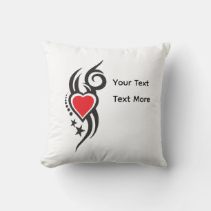 Vintage Ornamental Heart with Floral Tattoo Art Throw Pillow