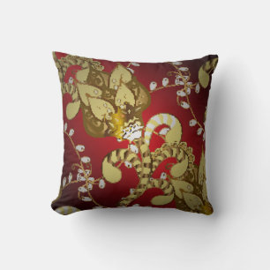 Vintage ornamental pattern on a red, yellow and b throw pillow