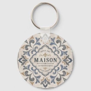 Vintage Ornamental Tile Design with Typography Keychain