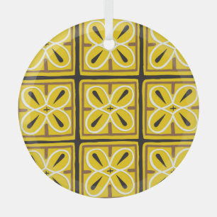 Vintage Ornamental Tiles Pattern Design Glass Ornament