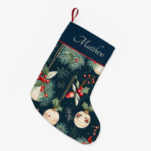 Vintage Ornaments and Pines Small Christmas Stocking