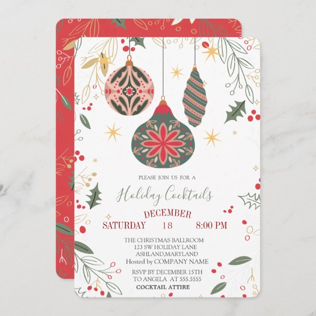 Vintage Ornaments Branches Company Christmas  Invitation (Front/Back)