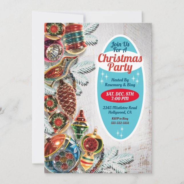 Vintage Ornaments Christmas Party Invitation (Front)