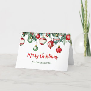 Vintage Ornaments Holly Photo Christmas Card