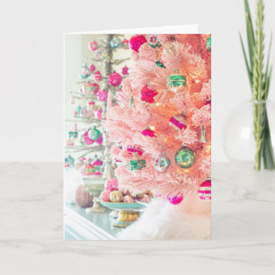 Vintage Ornaments Pink Christmas Tree Folded Card