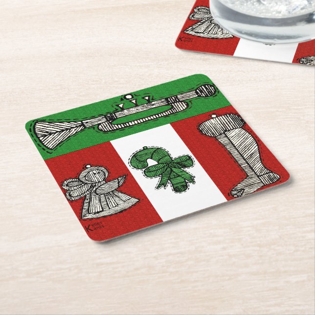 Vintage Ornaments Square Paper Coaster (Angled)