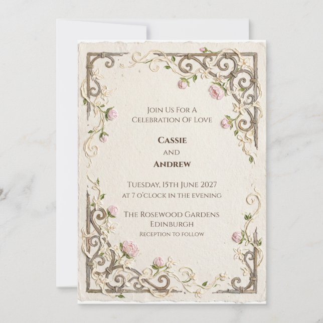 Vintage Ornate Botanical Wedding Invitation (Front)