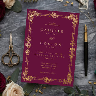Vintage Ornate Burgundy Gold Scroll Gothic Wedding
