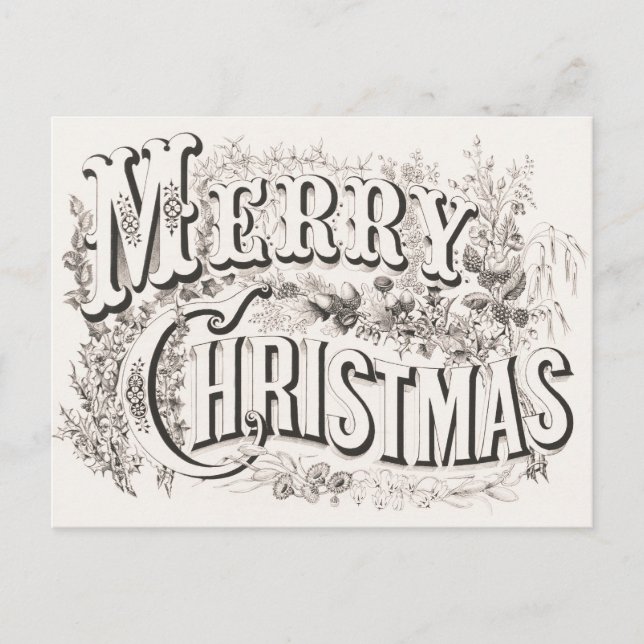 Vintage Ornate Elegant Merry Christmas Postcard (Front)