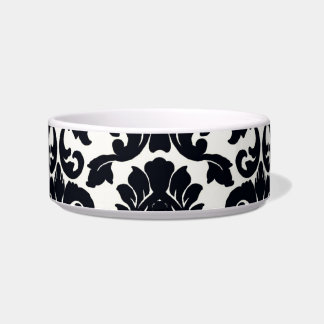 Vintage Ornate Floral Black and White Pet Bowl