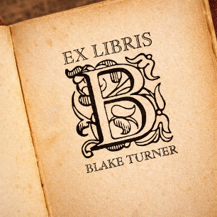 Vintage Ornate Floral Monogram Book Ex Libris Rubber Stamp