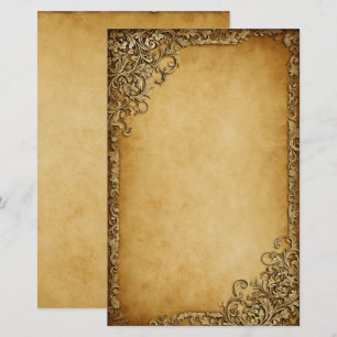 Vintage Ornate Frame on Dark Parchment Grunge Stationery