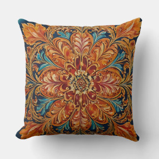 Vintage Ornate Gold & Blue Throw Pillow