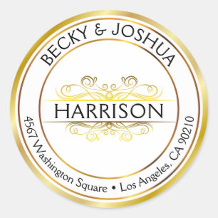 Vintage Ornate Gold Custom Round Address Label