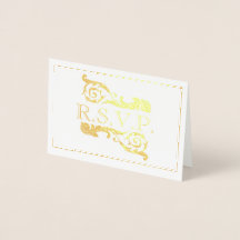  Vintage Ornate Gold Flourish RSVP Foil Card