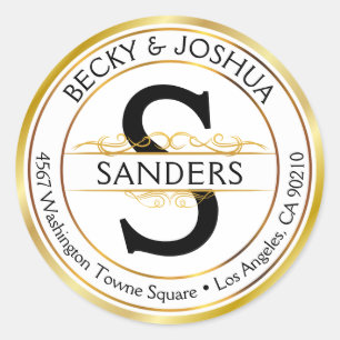 Vintage Ornate Gold Initial Round Address Label