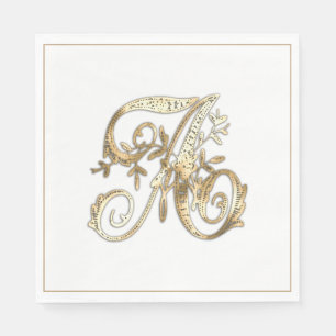Vintage Ornate Gold Monogram A  Napkin