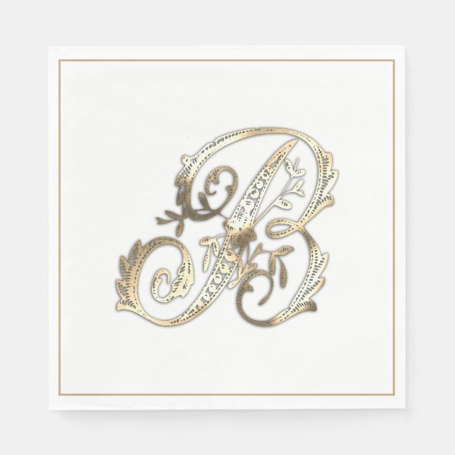 Vintage Ornate Gold Monogram B Napkin (Front)