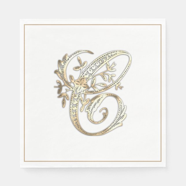 Vintage Ornate Gold Monogram C Napkin (Front)