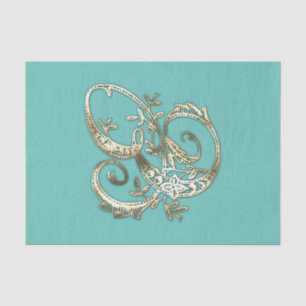 Vintage Ornate Gold Monogram E Tissue Paper