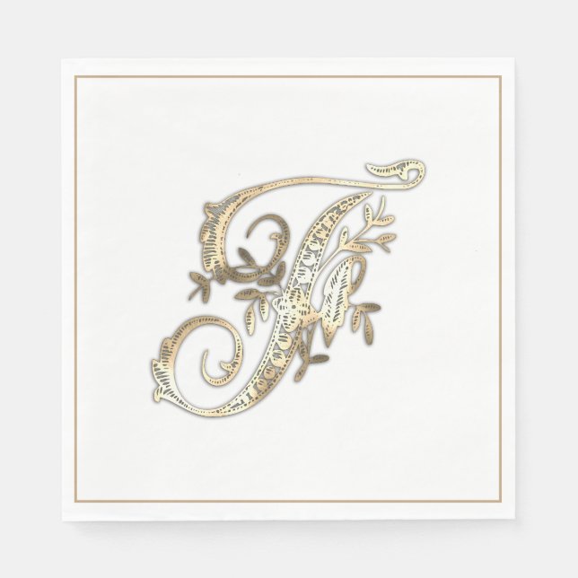 Vintage Ornate Gold Monogram F Napkin (Front)