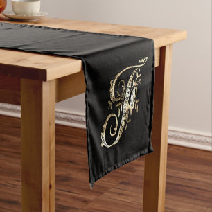 Vintage Ornate Gold Monogram F Short Table Runner
