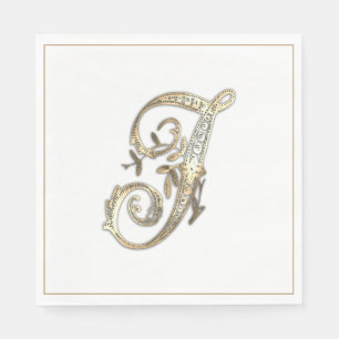 Vintage Ornate Gold Monogram J Napkin