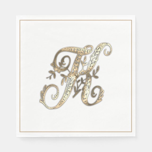 Vintage Ornate Gold Monogram K Napkin (Front)