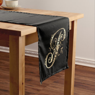 Vintage Ornate Gold Monogram P Short Table Runner