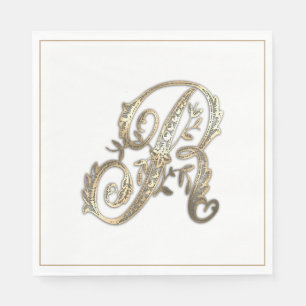 Vintage Ornate Gold Monogram R Napkin