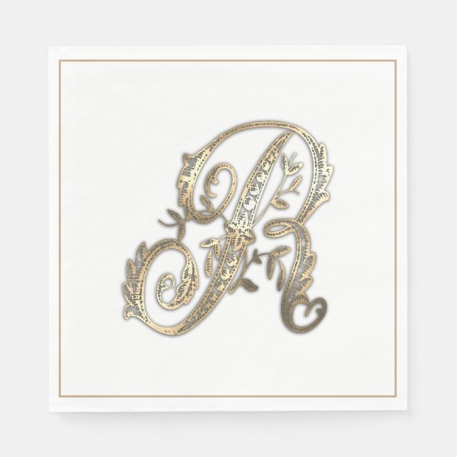 Vintage Ornate Gold Monogram R Napkin (Front)