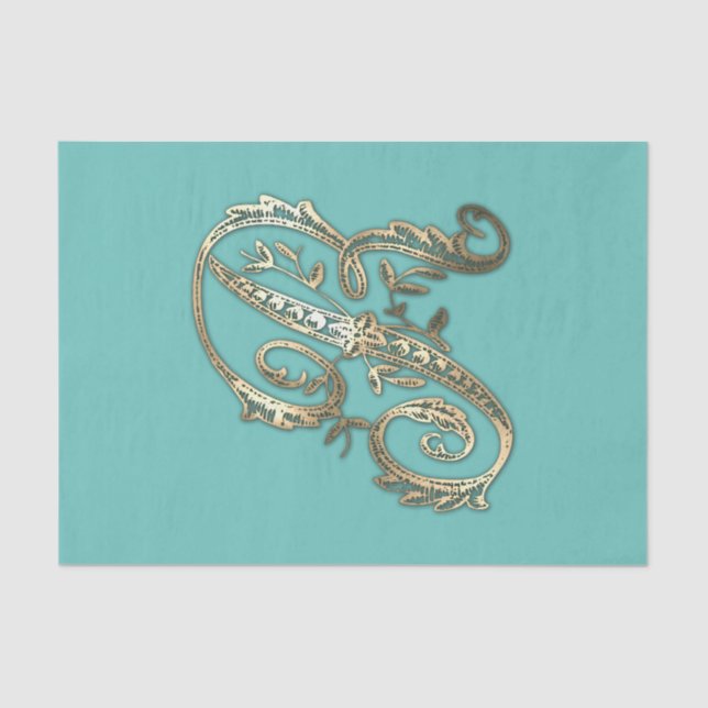 Vintage Ornate Gold Monogram R Tissue Paper (Front)