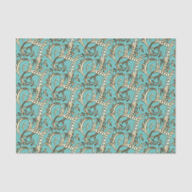 Vintage Ornate Gold Monogram T Tissue Paper (Front)