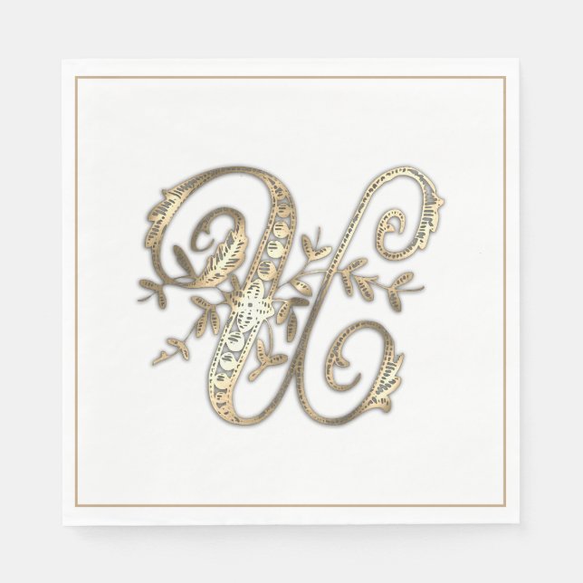Vintage Ornate Gold Monogram U Napkin (Front)