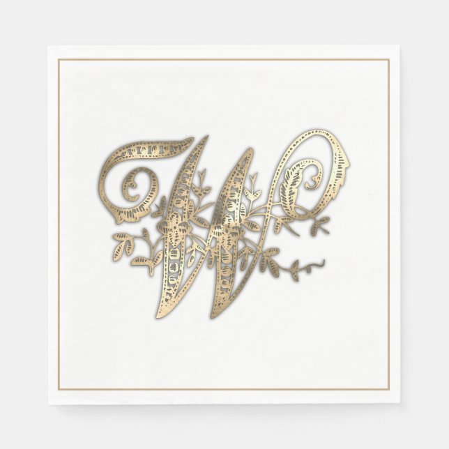 Vintage Ornate Gold Monogram W Napkin (Front)