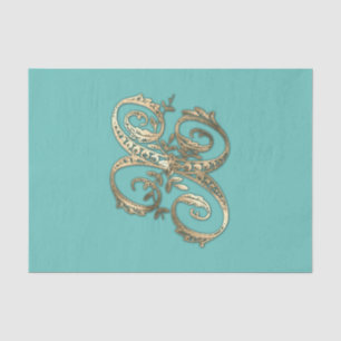 Vintage Ornate Gold Monogram X Tissue Paper