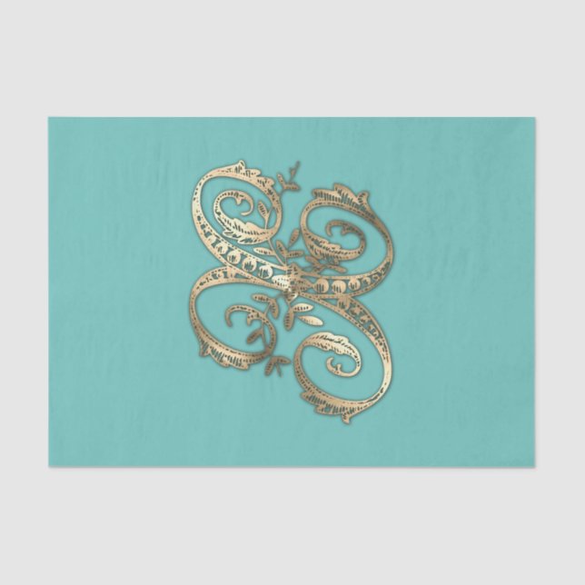 Vintage Ornate Gold Monogram X Tissue Paper (Front)