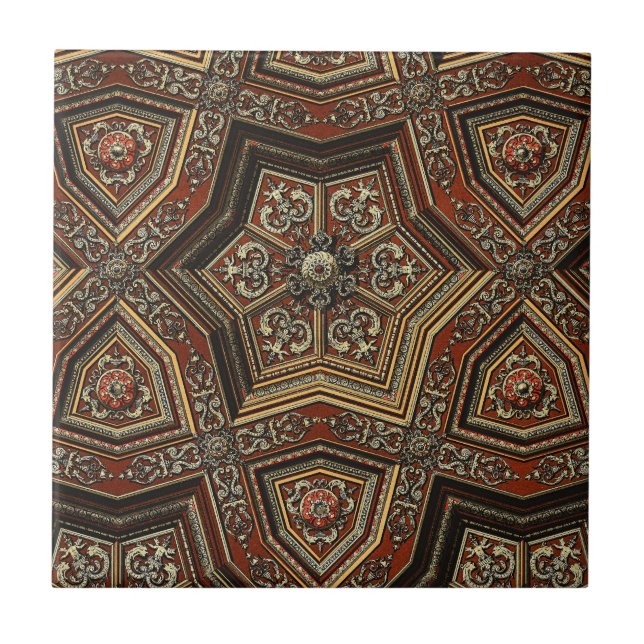 Vintage Ornate Gold Renaissance Geometric Art Tile (Front)