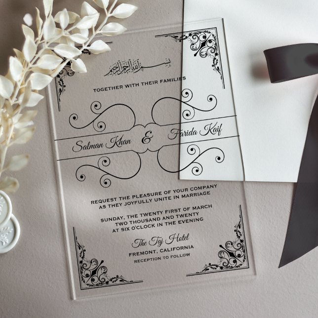 Vintage Ornate Islamic Muslim Wedding Acrylic Invitations (Creator Uploaded)