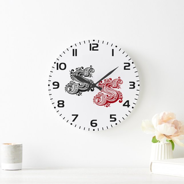 Vintage Ornate Letter S Monogram  Large Clock (Creator Uploaded)