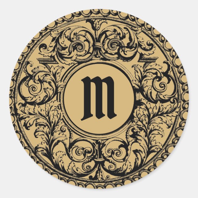 Vintage Ornate Monogram Template Classic Round Sticker (Front)