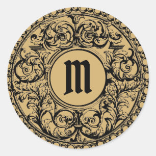 Vintage Ornate Monogram Template Classic Round Sticker